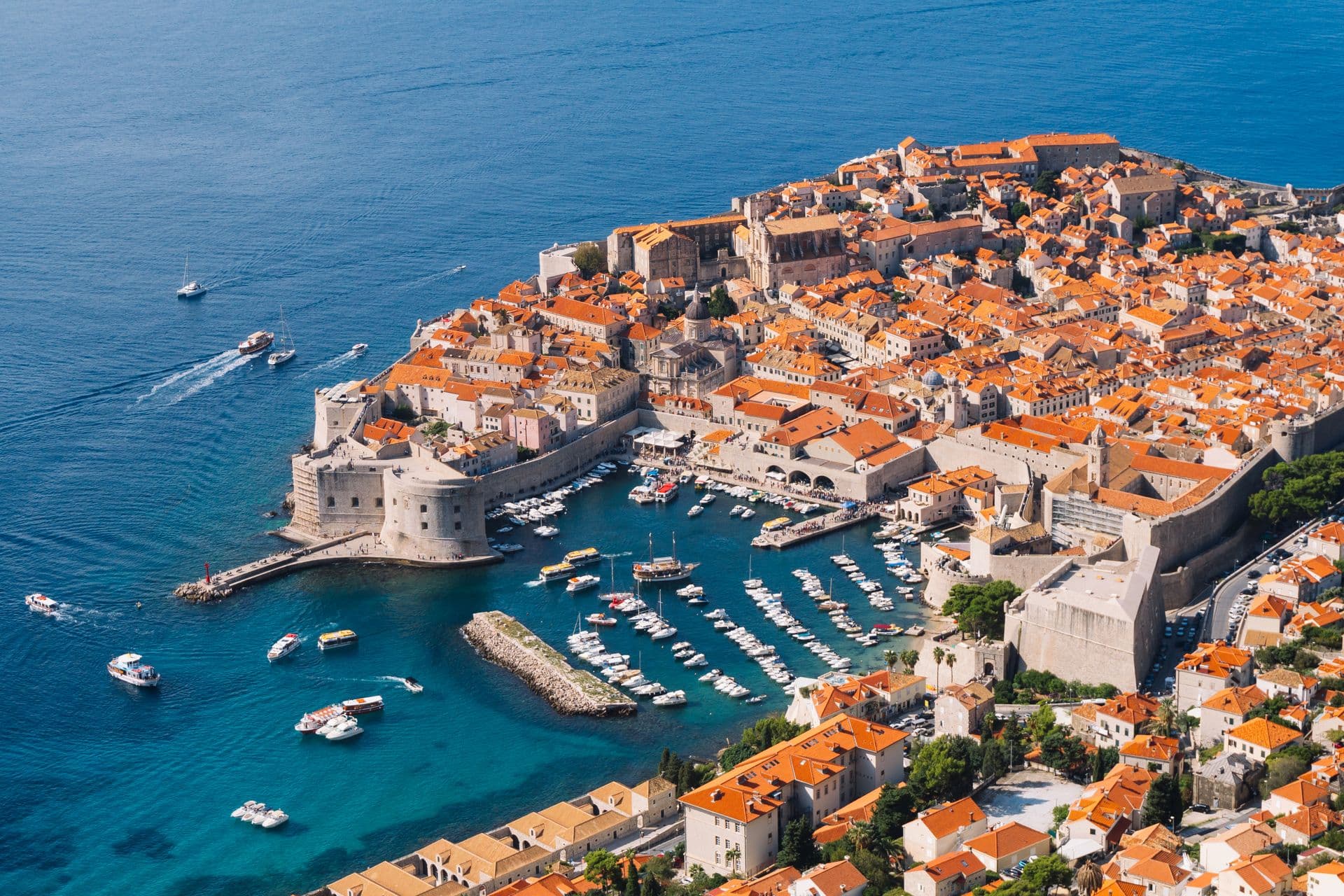 Dubrovnik old town and its harbour seen from Srd hill