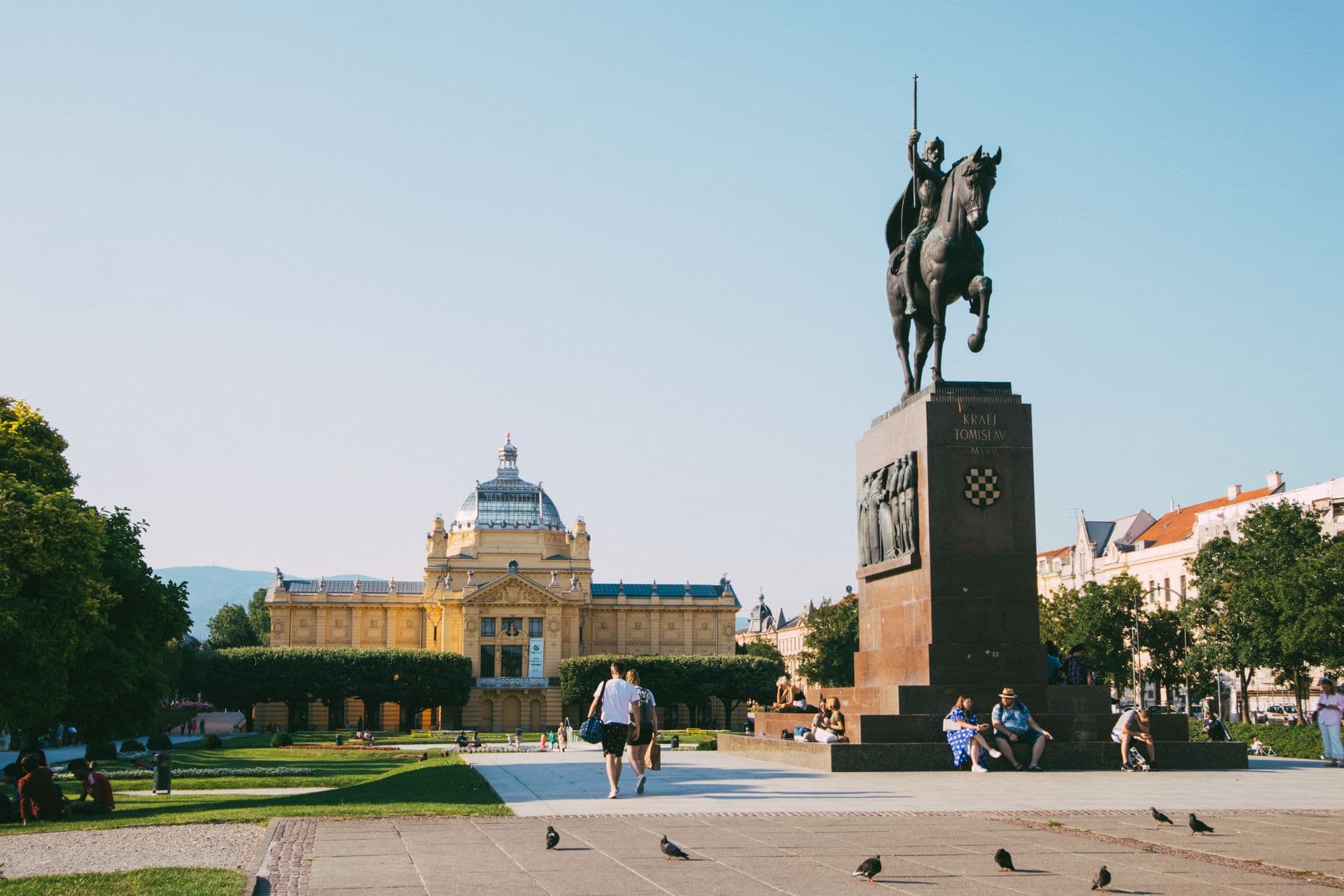 The King Tomislav equestrian statue and the Art Pavilion in Zagreb